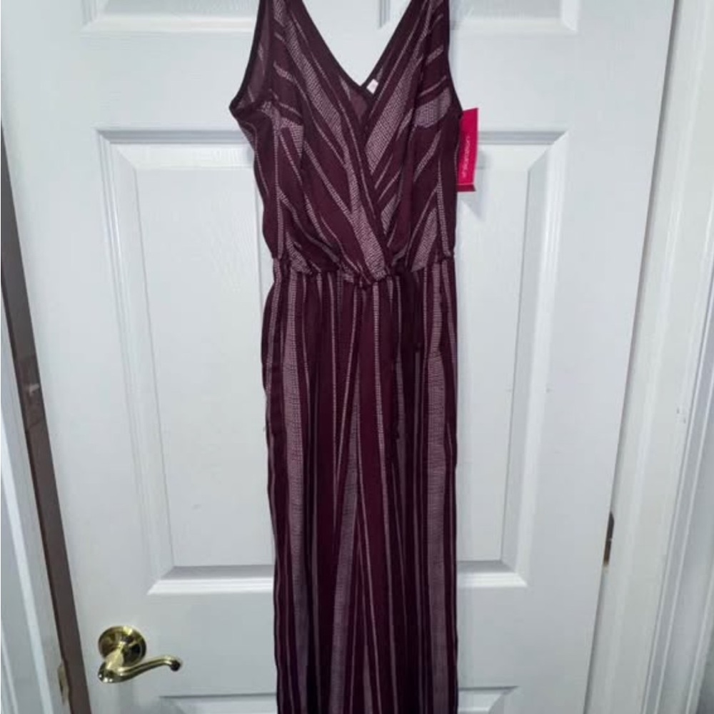 Xhilaration Burgundy and White Striped Jumpsuit
